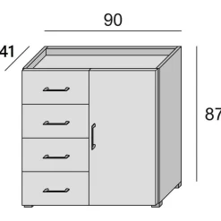 Credenza bianca e rovere 90x41x87h cm 1 anta e 4 cassetti - Aracnida