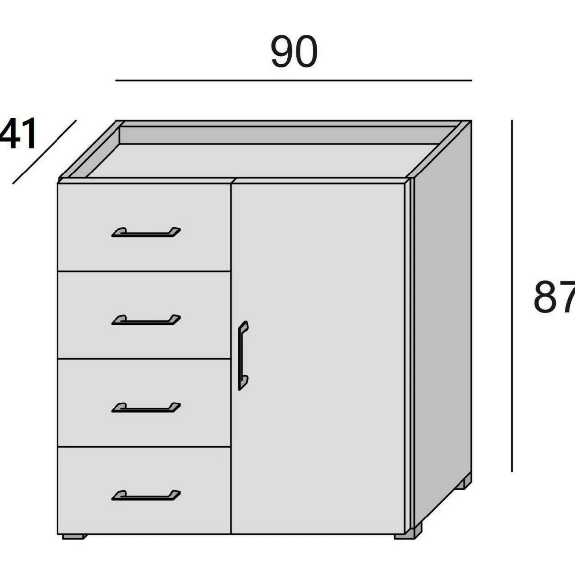 Credenza bianca e rovere 90x41x87h cm 1 anta e 4 cassetti - Aracnida