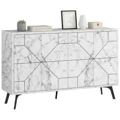 Cucina|Salotto > Dmora Credenza bianca marmo 123x35x62h cm 4 ante - Brunale Bianco Marmo