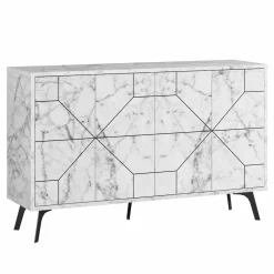 Cucina|Salotto > Dmora Credenza bianca marmo 123x35x62h cm 4 ante - Brunale Bianco Marmo