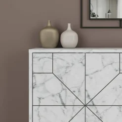 Cucina|Salotto > Dmora Credenza bianca marmo 123x35x62h cm 4 ante - Brunale Bianco Marmo