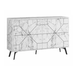Cucina|Salotto > Dmora Credenza bianca marmo 123x35x62h cm 4 ante - Brunale Bianco Marmo
