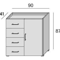 Cucina|Madie > Dmora Credenza bianca 90x41x87h cm 1 anta e 4 cassetti - Aracnida Bianco