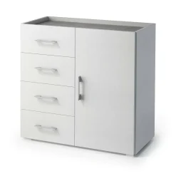 Cucina|Madie > Dmora Credenza bianca 90x41x87h cm 1 anta e 4 cassetti - Aracnida Bianco