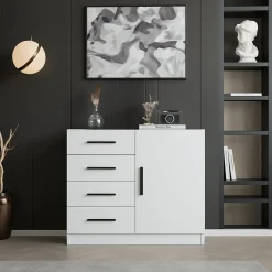 Credenza bianca 90x47x85h cm 1 anta e 4 cassetti - Neoguri