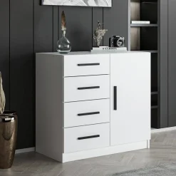 Credenza bianca 90x47x85h cm 1 anta e 4 cassetti - Neoguri