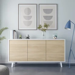 Cucina|Madie > Dmora Credenza bianca 154x41x75h cm 3 ante - Acrolorum Marrone Rovere, Bianco