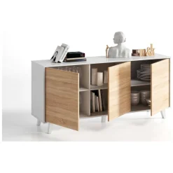 Cucina|Madie > Dmora Credenza bianca 154x41x75h cm 3 ante - Acrolorum Marrone Rovere, Bianco