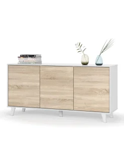 Cucina|Madie > Dmora Credenza bianca 154x41x75h cm 3 ante - Acrolorum Marrone Rovere, Bianco
