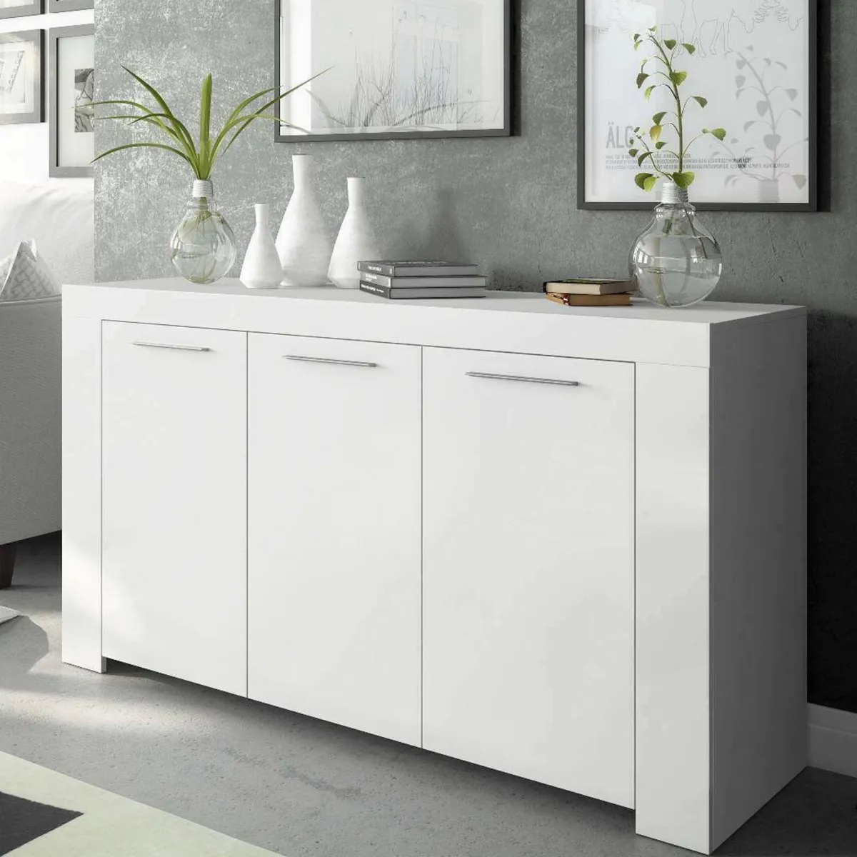 Cucina|Madie > Dmora Credenza bianca 144x42x80h cm 3 ante - Amaculi Bianco