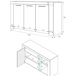 Cucina|Madie > Dmora Credenza bianca 144x42x80h cm 3 ante - Amaculi Bianco