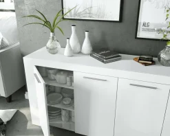 Cucina|Madie > Dmora Credenza bianca 144x42x80h cm 3 ante - Amaculi Bianco