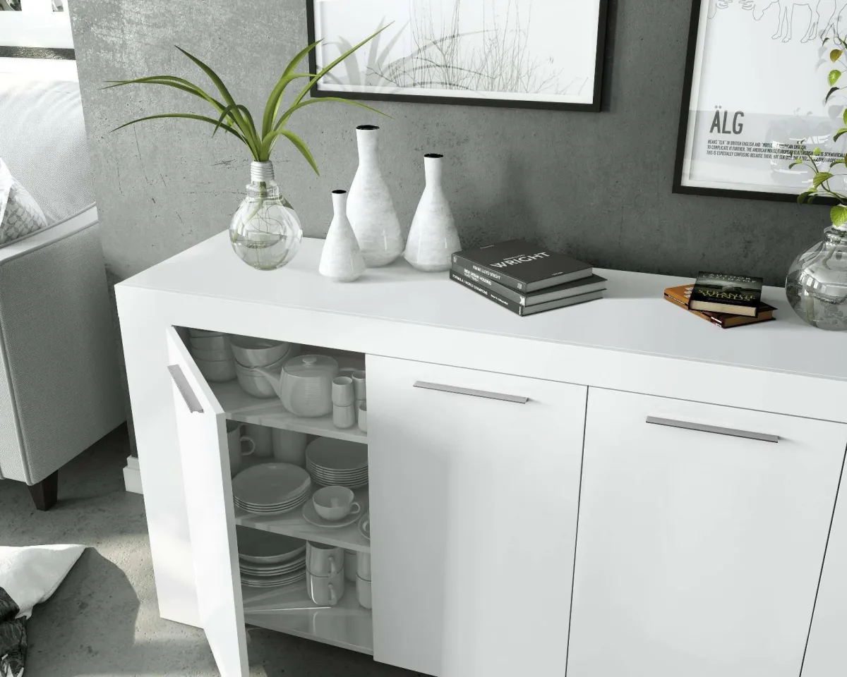 Cucina|Madie > Dmora Credenza bianca 144x42x80h cm 3 ante - Amaculi Bianco