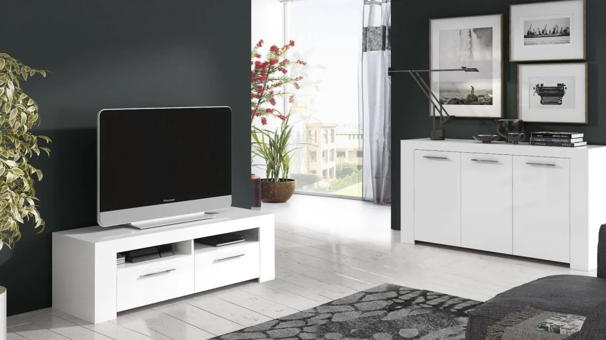 Cucina|Madie > Dmora Credenza bianca 144x42x80h cm 3 ante - Amaculi Bianco