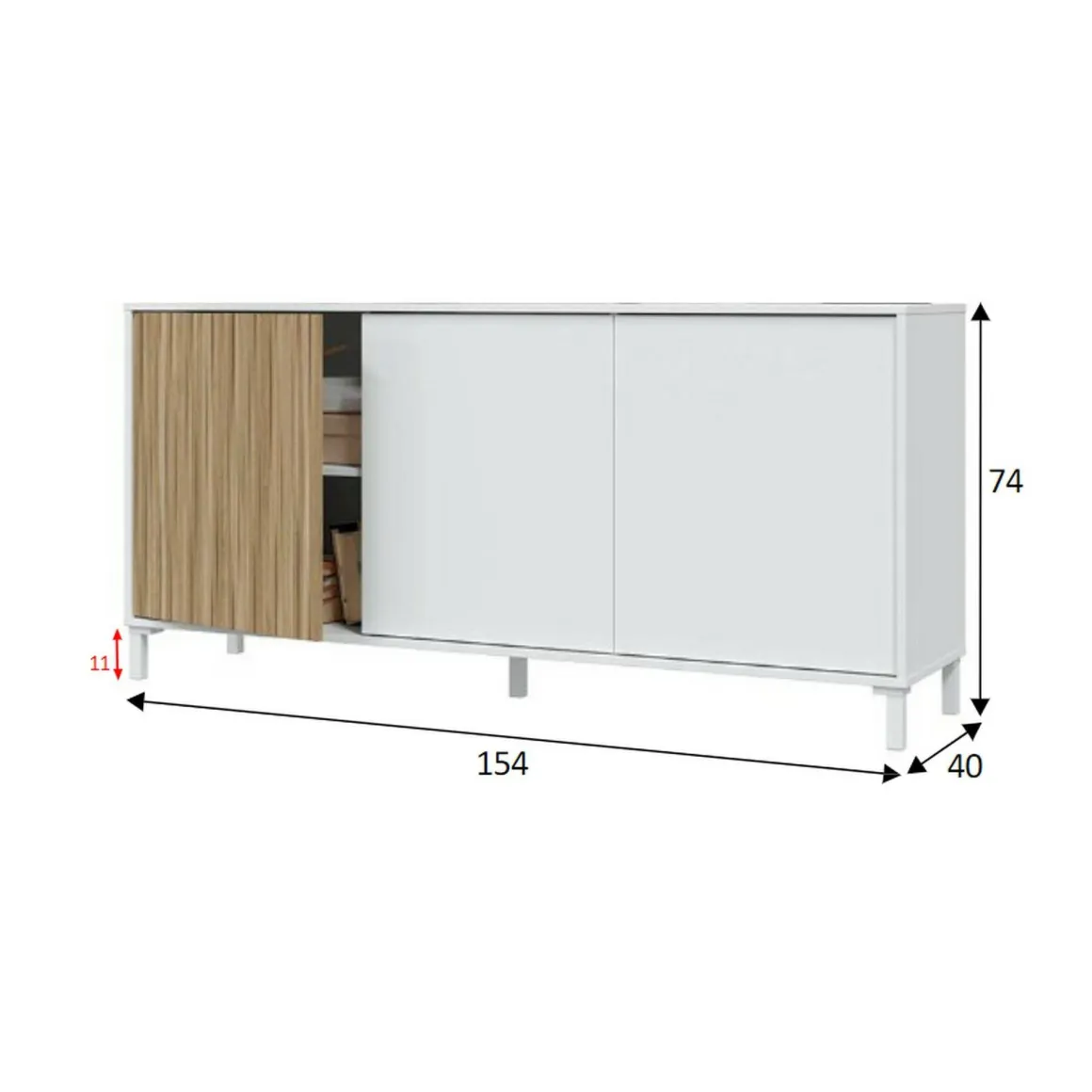 Credenza bianca 154x40x74h cm 3 ante - Ametista
