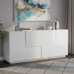 Cucina|Madie > Dmora Credenza bianca 200x44x86h cm 4 ante - Arda Bianco