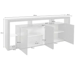 Credenza bianca 220x40x80h cm 4 ante - Atak