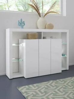 Cucina|Salotto > Dmora Credenza bianca 150x40x100h cm 3 ante - Bagnasco Bianco