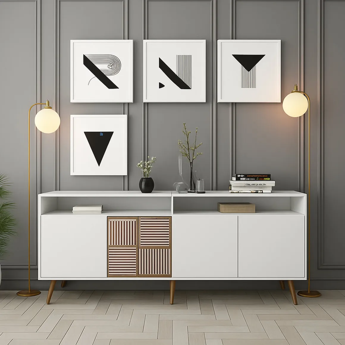 Credenza bianca 180x35x78h cm 4 ante - Benjamin