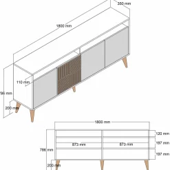 Credenza bianca 180x35x78h cm 4 ante - Benjamin