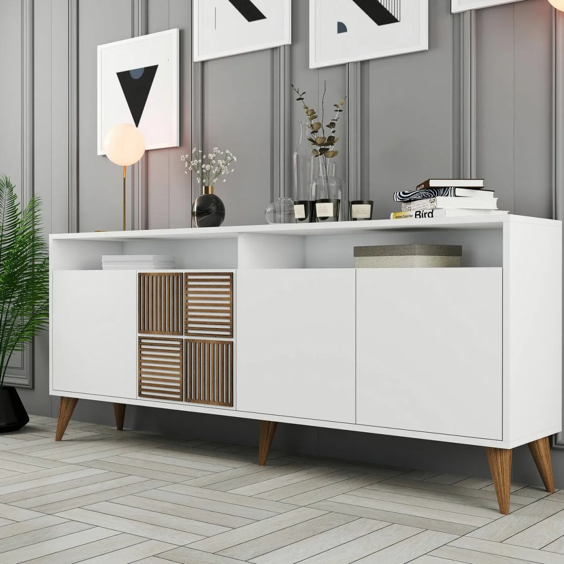 Credenza bianca 180x35x78h cm 4 ante - Benjamin