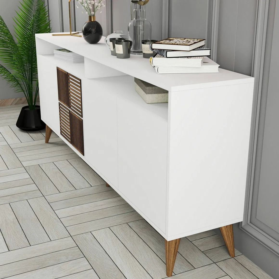 Credenza bianca 180x35x78h cm 4 ante - Benjamin