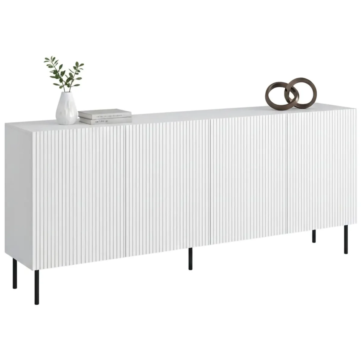 Madie|Credenze > Dmora Credenza bianca 200x42x82h cm 4 ante - Corana Bianco