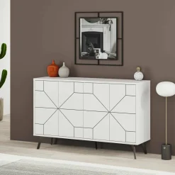 Madie|Credenze > Dmora Credenza bianca 123x35x62h cm 4 ante - Earl Bianco
