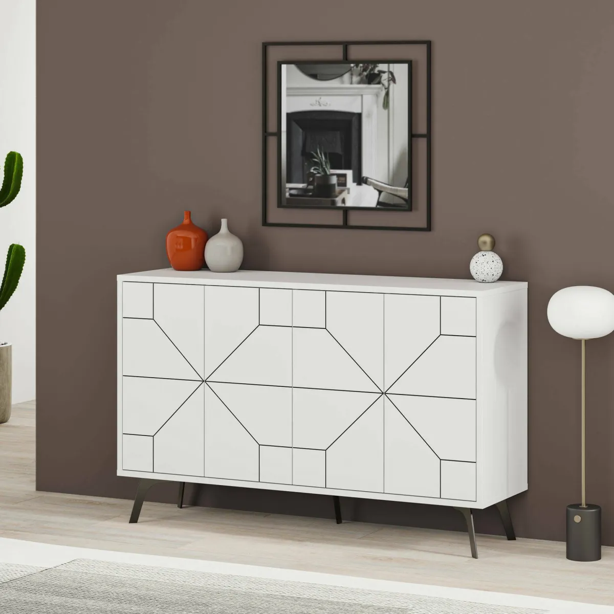 Madie|Credenze > Dmora Credenza bianca 123x35x62h cm 4 ante - Earl Bianco