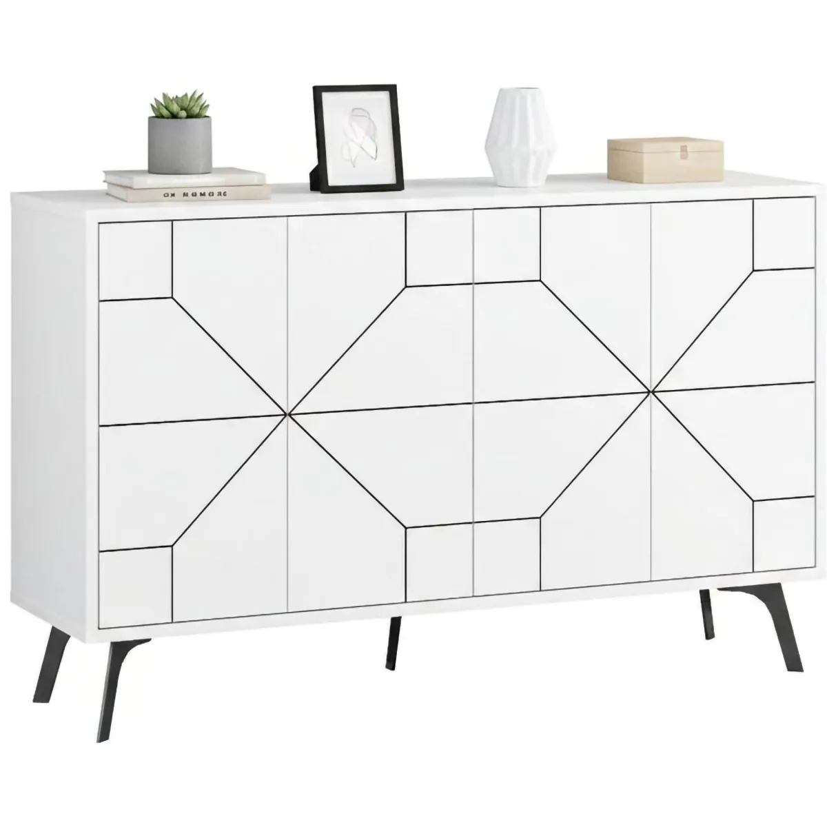 Madie|Credenze > Dmora Credenza bianca 123x35x62h cm 4 ante - Earl Bianco