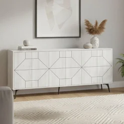 Madie|Credenze > Dmora Credenza bianca 184x35x77h cm 4 ante - Earl Bianco