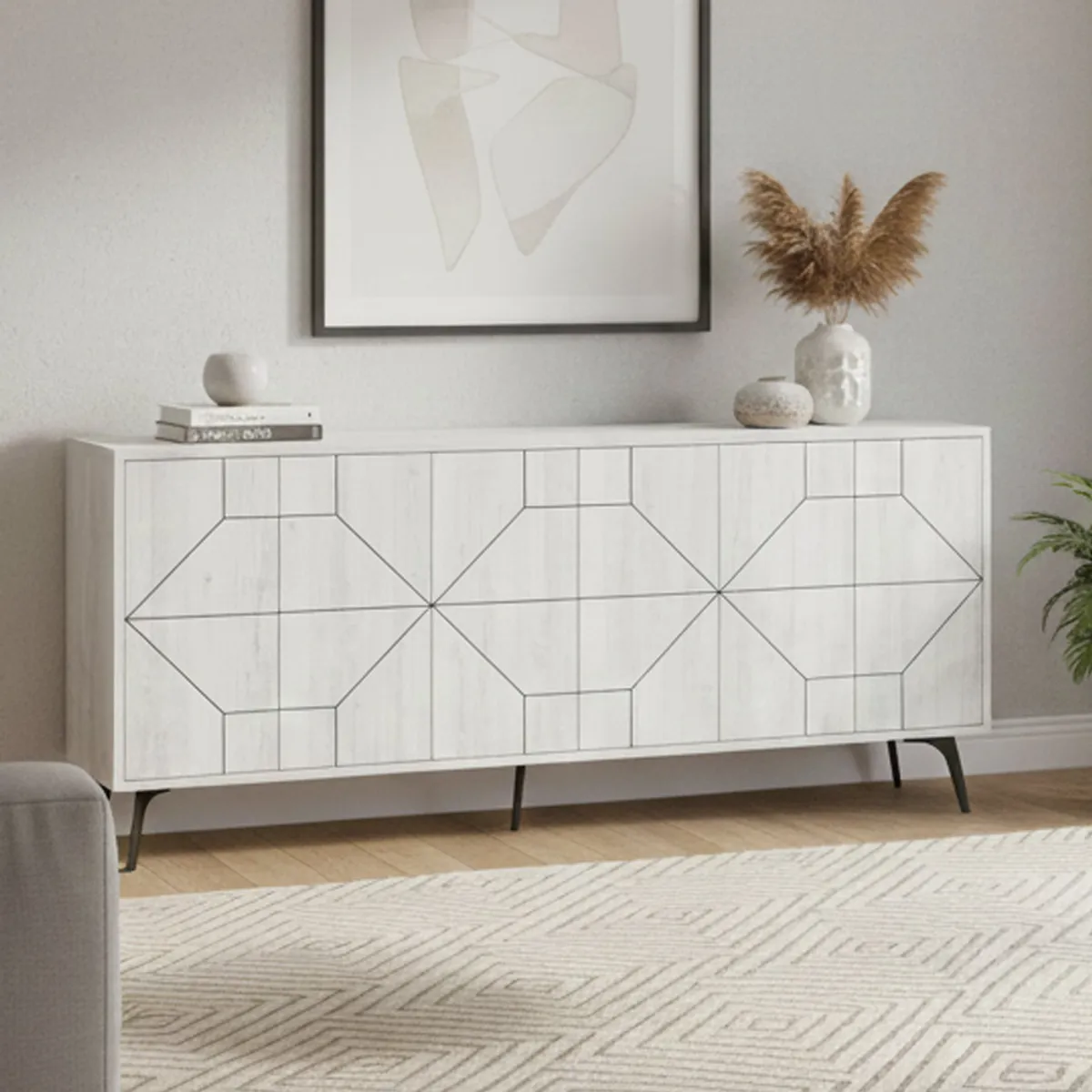 Madie|Credenze > Dmora Credenza bianca 184x35x77h cm 4 ante - Earl Bianco