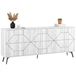 Madie|Credenze > Dmora Credenza bianca 184x35x77h cm 4 ante - Earl Bianco