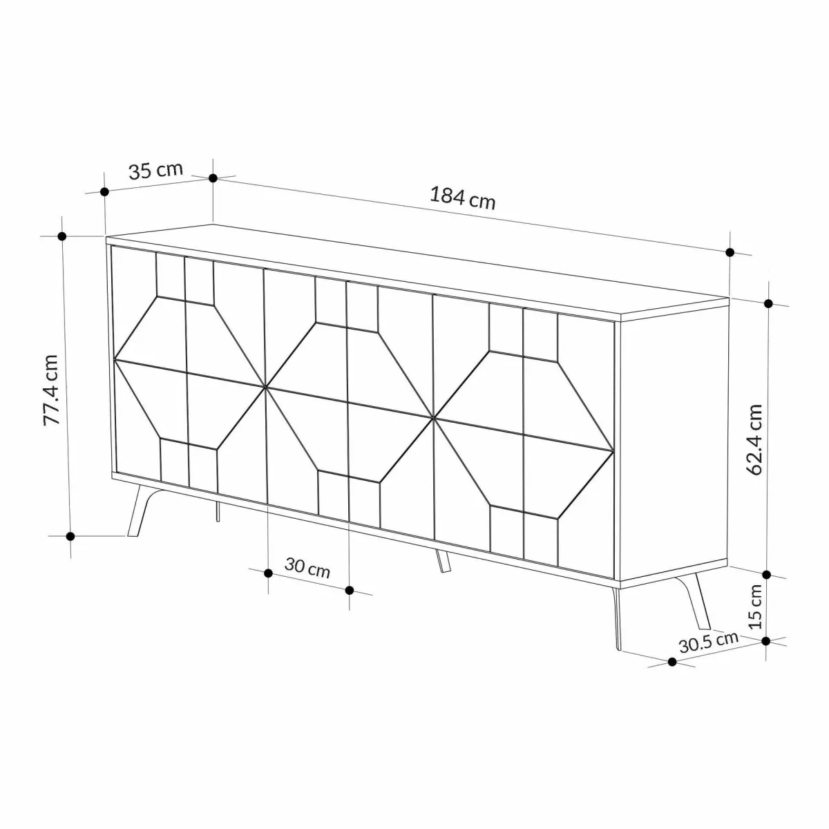 Madie|Credenze > Dmora Credenza bianca 184x35x77h cm 4 ante - Earl Bianco