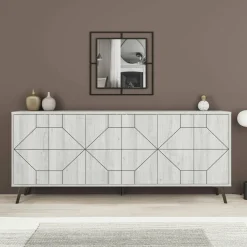 Madie|Credenze > Dmora Credenza bianca 184x35x77h cm 4 ante - Earl Bianco