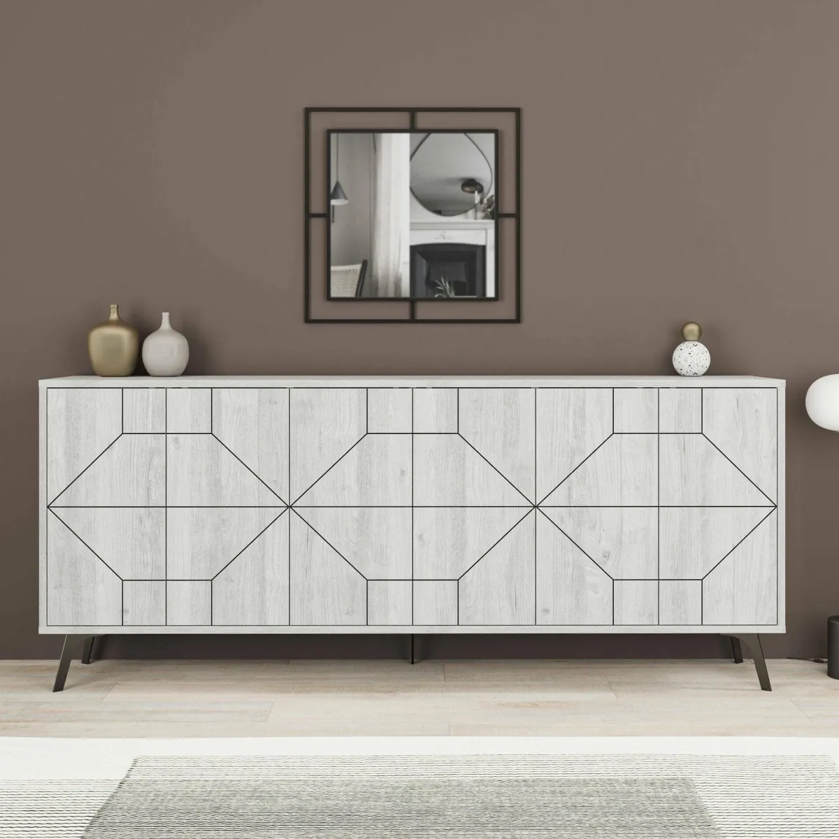 Madie|Credenze > Dmora Credenza bianca 184x35x77h cm 4 ante - Earl Bianco