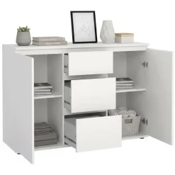 Credenza bianca 119x40x83h cm 2 ante e 3 cassetti - Zumpano