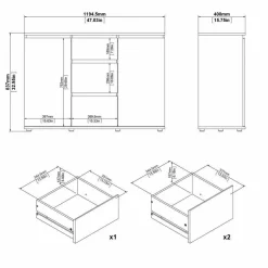 Credenza bianca 119x40x83h cm 2 ante e 3 cassetti - Zumpano
