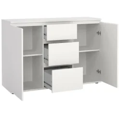 Credenza bianca 119x40x83h cm 2 ante e 3 cassetti - Zumpano