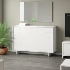 Credenza bianca 134x35x87h cm 3 ante e 1 cassetto - Arius