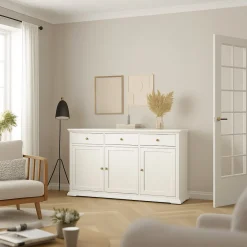 Credenza bianca 143x46x91h cm 3 ante e 3 cassetti - Asola