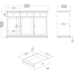 Credenza bianca 143x46x91h cm 3 ante e 3 cassetti - Asola