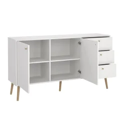 Madie|Credenze > Dmora Credenza bianca 147x39x81h cm 2 ante e 3 cassetti - Erina Bianco