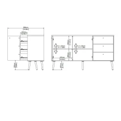 Madie|Credenze > Dmora Credenza bianca 147x39x81h cm 2 ante e 3 cassetti - Erina Bianco