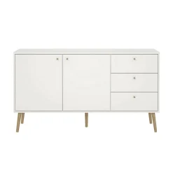 Madie|Credenze > Dmora Credenza bianca 147x39x81h cm 2 ante e 3 cassetti - Erina Bianco