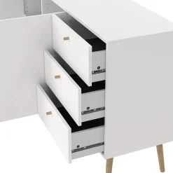 Madie|Credenze > Dmora Credenza bianca 147x39x81h cm 2 ante e 3 cassetti - Erina Bianco