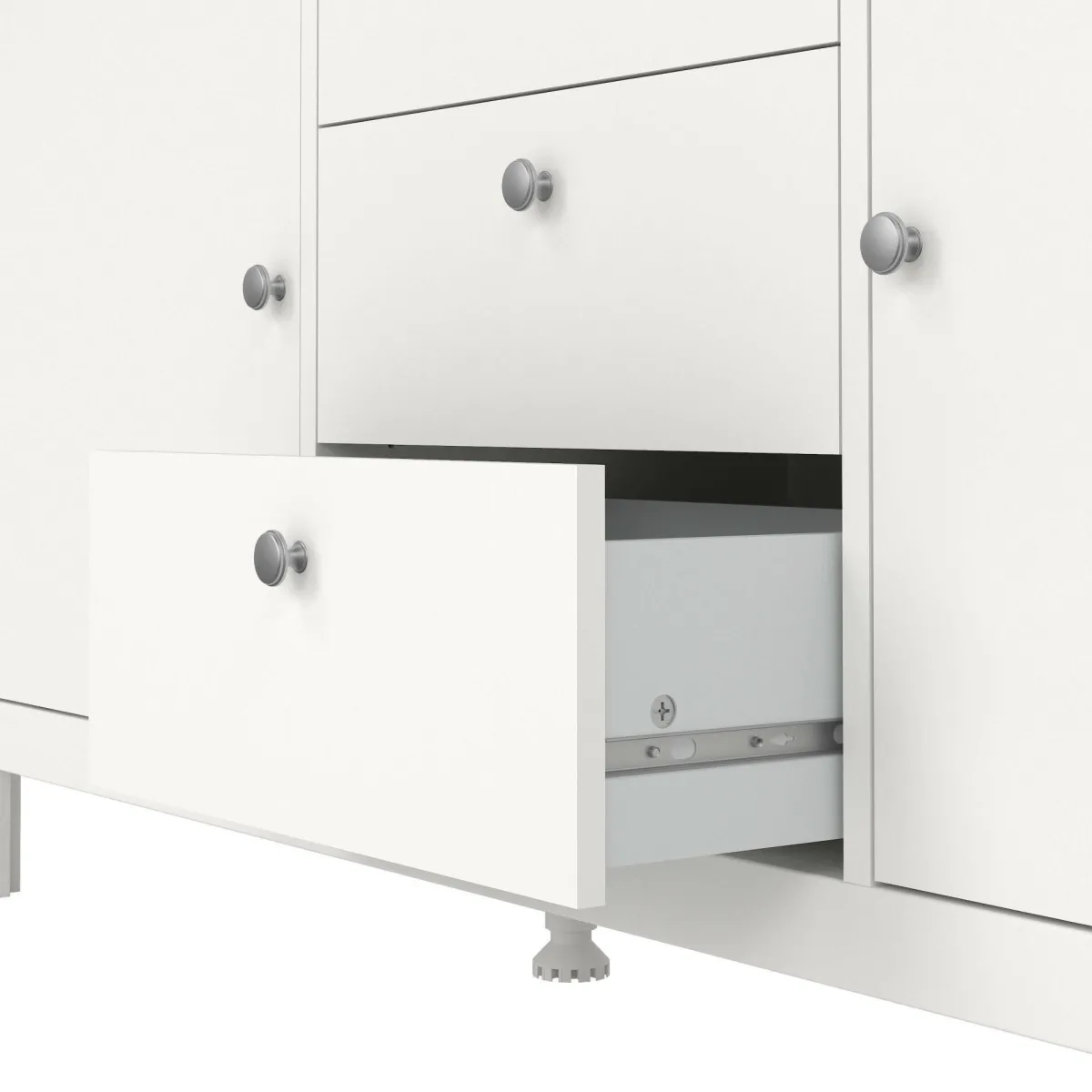 Madie|Credenze > Dmora Credenza bianca 151x38x79h cm 2 ante e 3 cassetti - Whitney Bianco