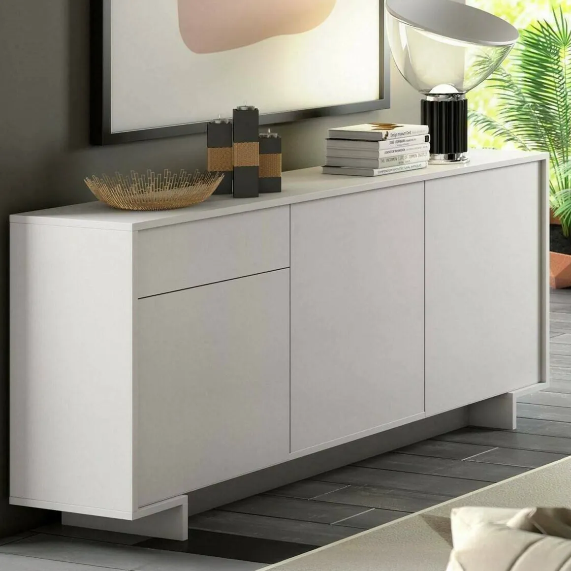 Credenza bianca 170x42x78h cm 3 ante e 1 cassetto - Aronne