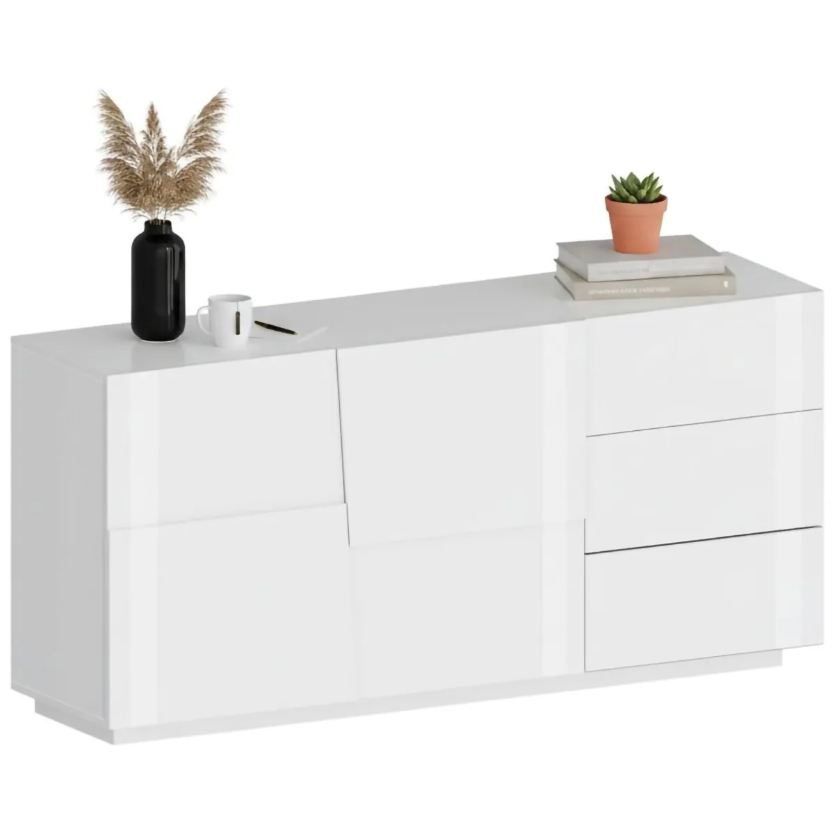 Cucina|Madie > Dmora Credenza bianca 180x44x86h cm 2 ante e 3 cassetti - Avelignese Bianco