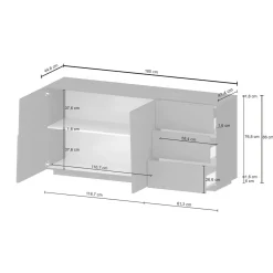 Cucina|Madie > Dmora Credenza bianca 180x44x86h cm 2 ante e 3 cassetti - Avelignese Bianco